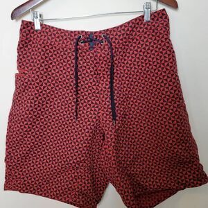 Patagonia Mens Swim Wavefarer 9" Triangle Pattern Red  Trunk Board Shorts Waist